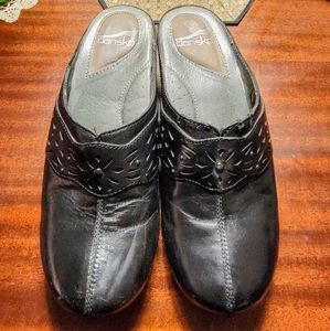 Dansko Black Leather Mule Slides